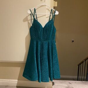 NWT Aspeed Women's Teal Green Sparkle glitter Fit & Flare party Dress, size M